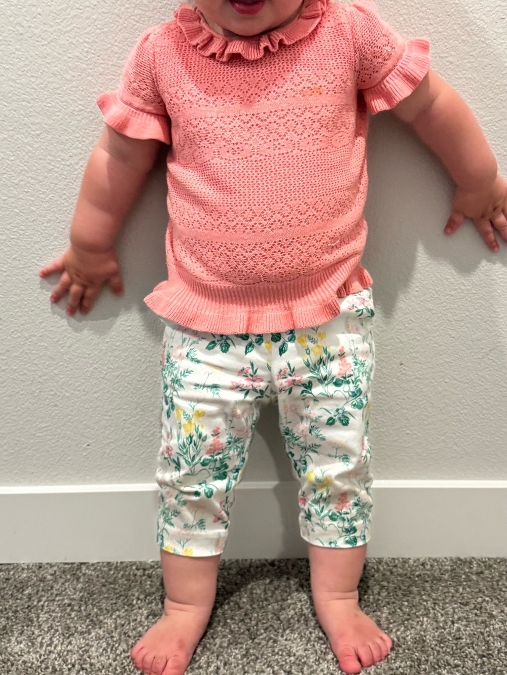 Baby Girls Pink Ruffle Knit Top and matching bottoms